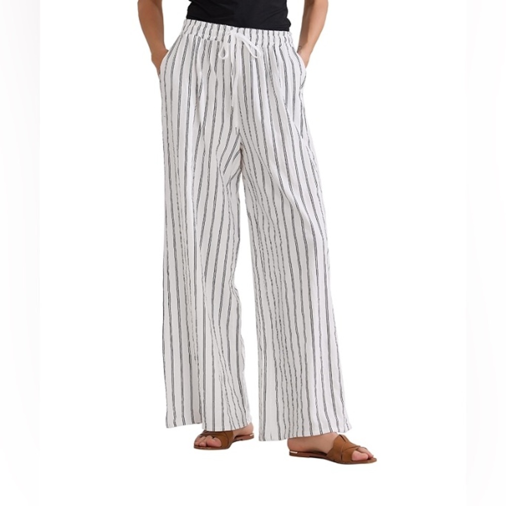 Chicos White Wide-Leg Stripe Pants - Casual Beach Style
